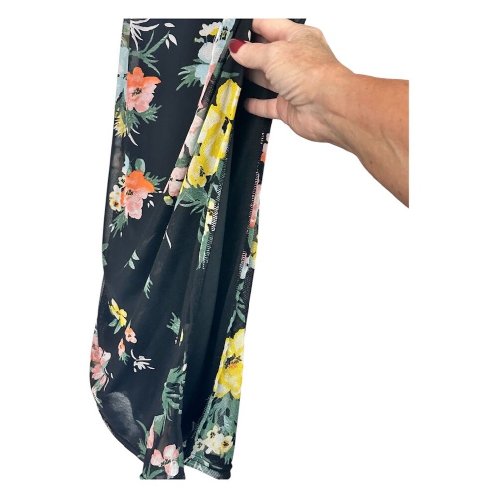 Jolie & Joy Floral Mesh Maxi Dress M Y2K Slip Bodycon Side Slit Lined - Picture 9 of 12